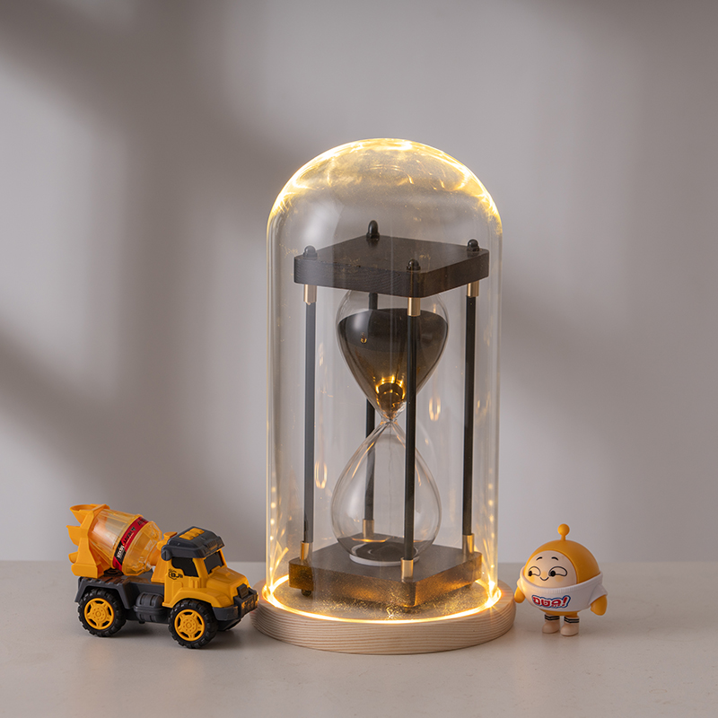 Glass Dome Wood Base With LED Light