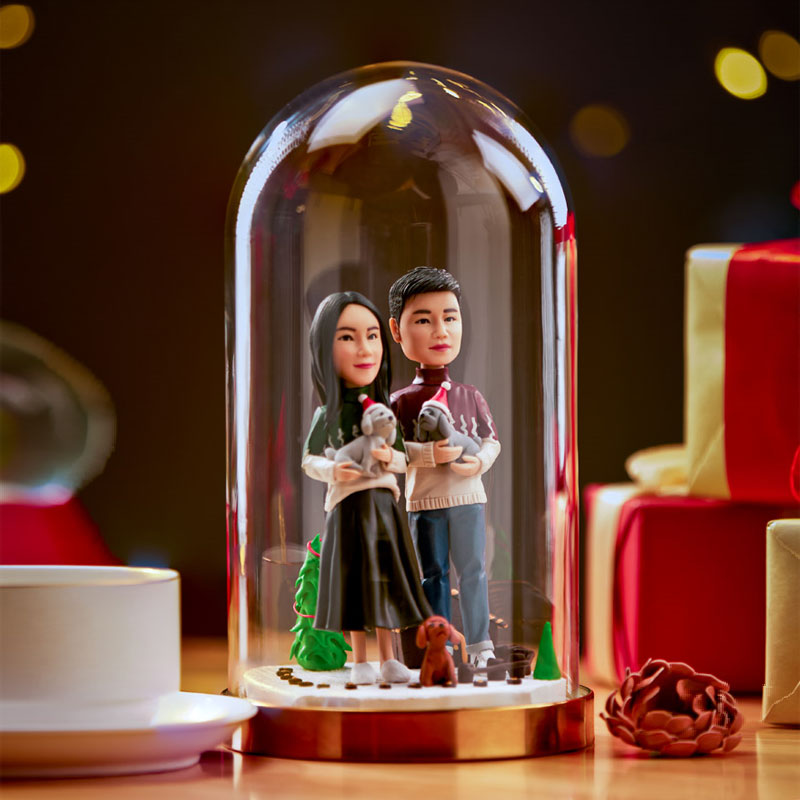 Glass Dome Wood Base With LED Light