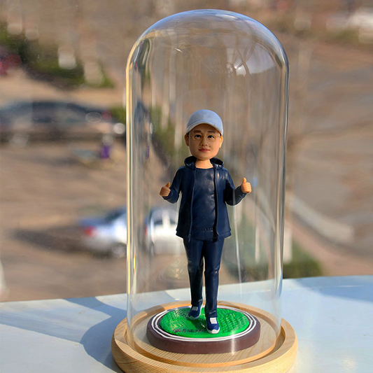 Glass Dome Wood Base With LED Light